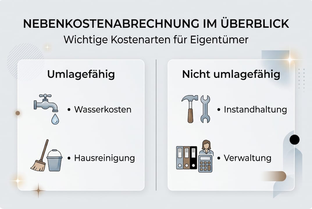Infografik: Welche Nebenkosten dürfen auf Mieter umgelegt werden – und welche nicht?