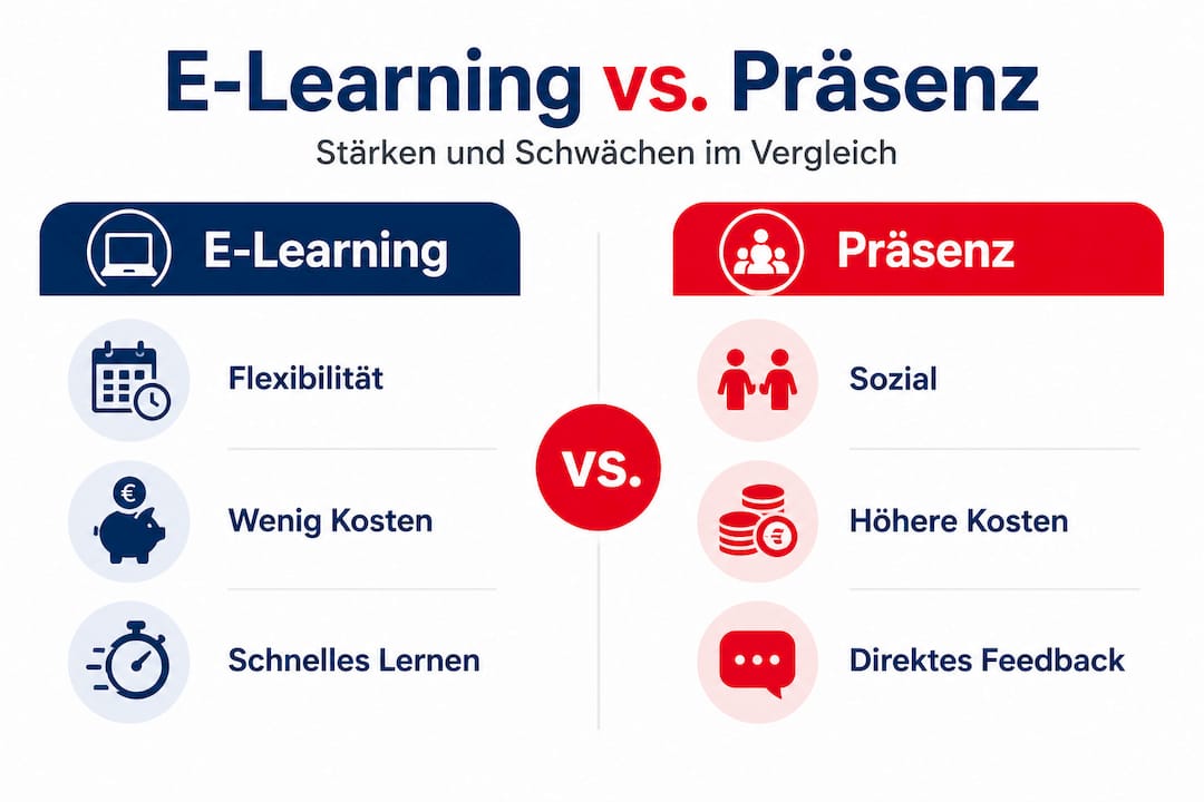 Übersicht: E-Learning vs. Präsenzunterricht – ein direkter Vergleich auf einen Blick
