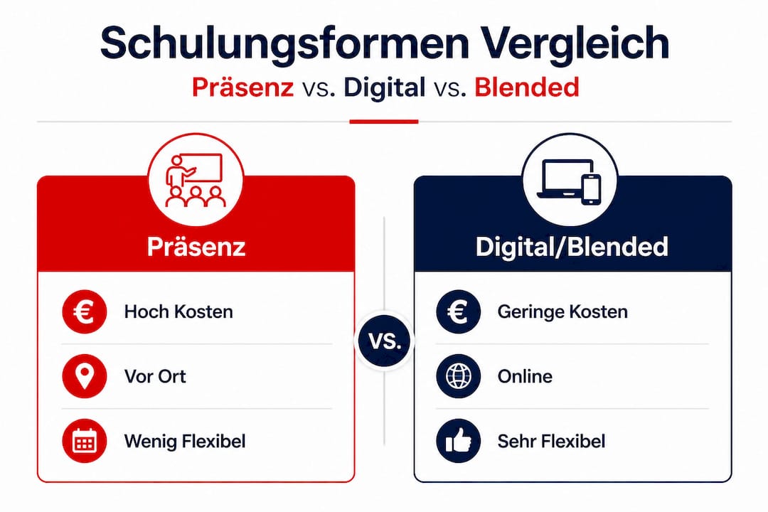 Diese Infografik stellt verschiedene Schulungsmodelle gegenüber und zeigt deren Vorteile auf.