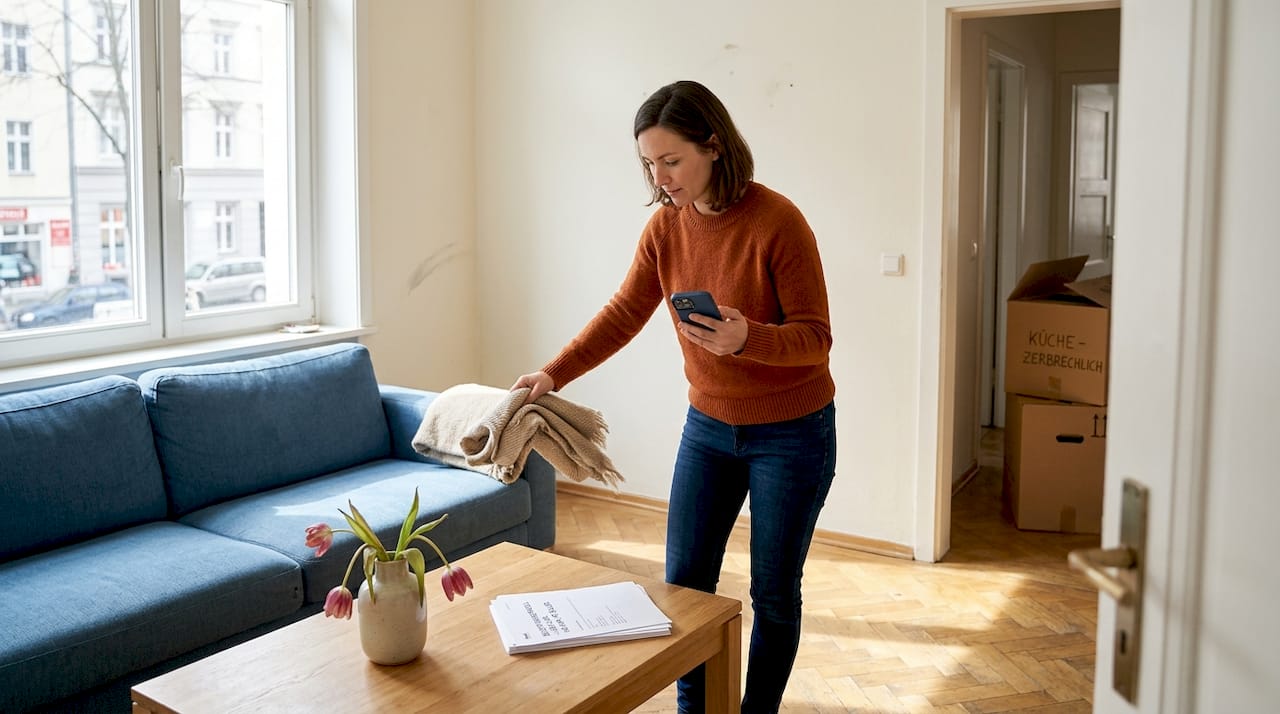 Das Wohnzimmer für die Wohnungsbesichtigung vorbereiten