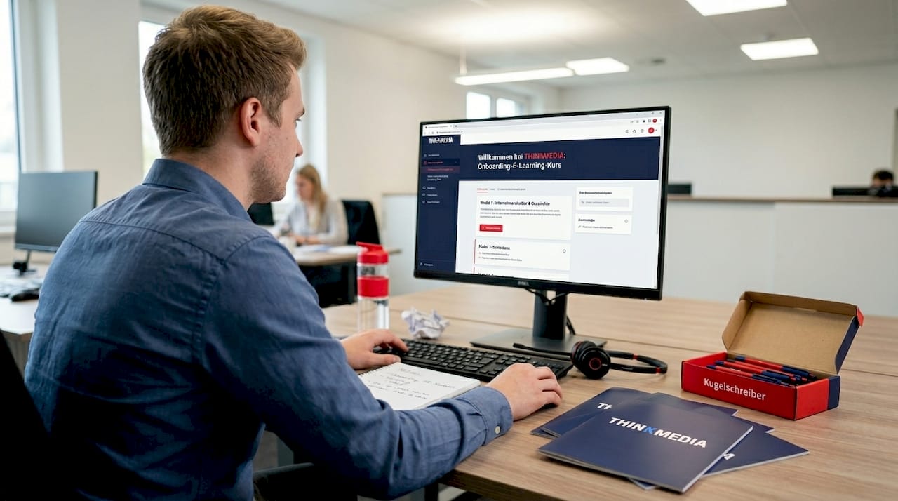 Unser neuer Kollege startet mit dem Onboarding direkt am Schreibtisch.
