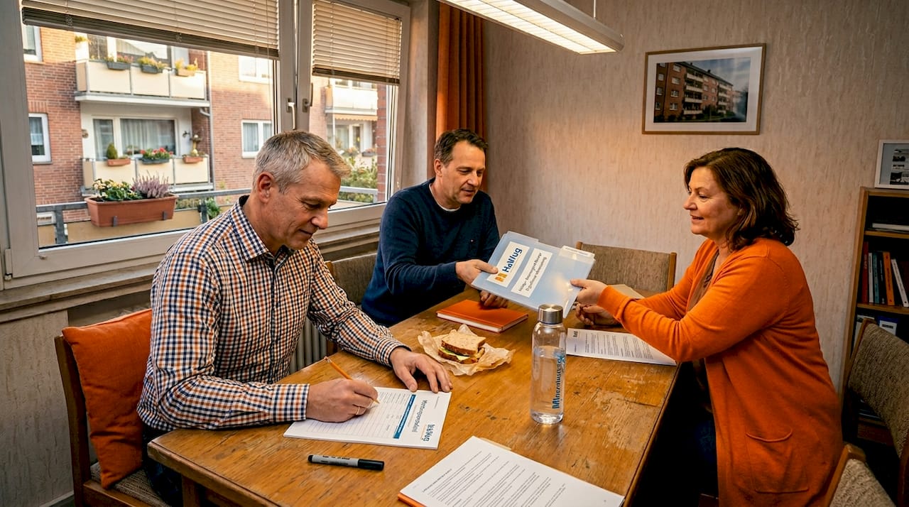 Wohnungseigentümer besprechen anstehende Instandhaltungsarbeiten