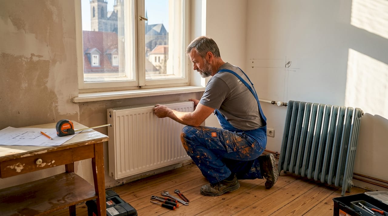 Ein Handwerker bringt frischen Wind in eine alte Wohnung und sorgt für eine moderne, zeitgemäße Ausstattung.