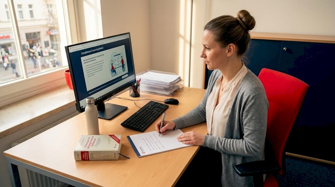 Ein Mitarbeiter absolviert eine Online-Schulung zum Datenschutzrecht.