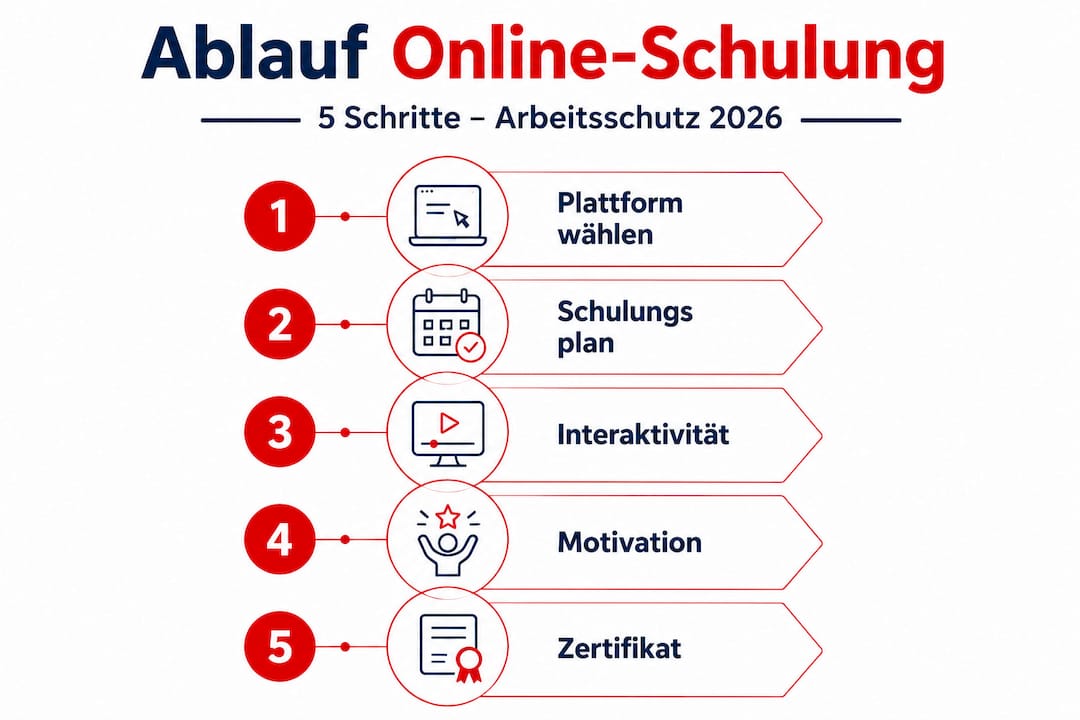 Infografik: So läuft eine Online-Arbeitsschutzschulung in 5 einfachen Schritten ab