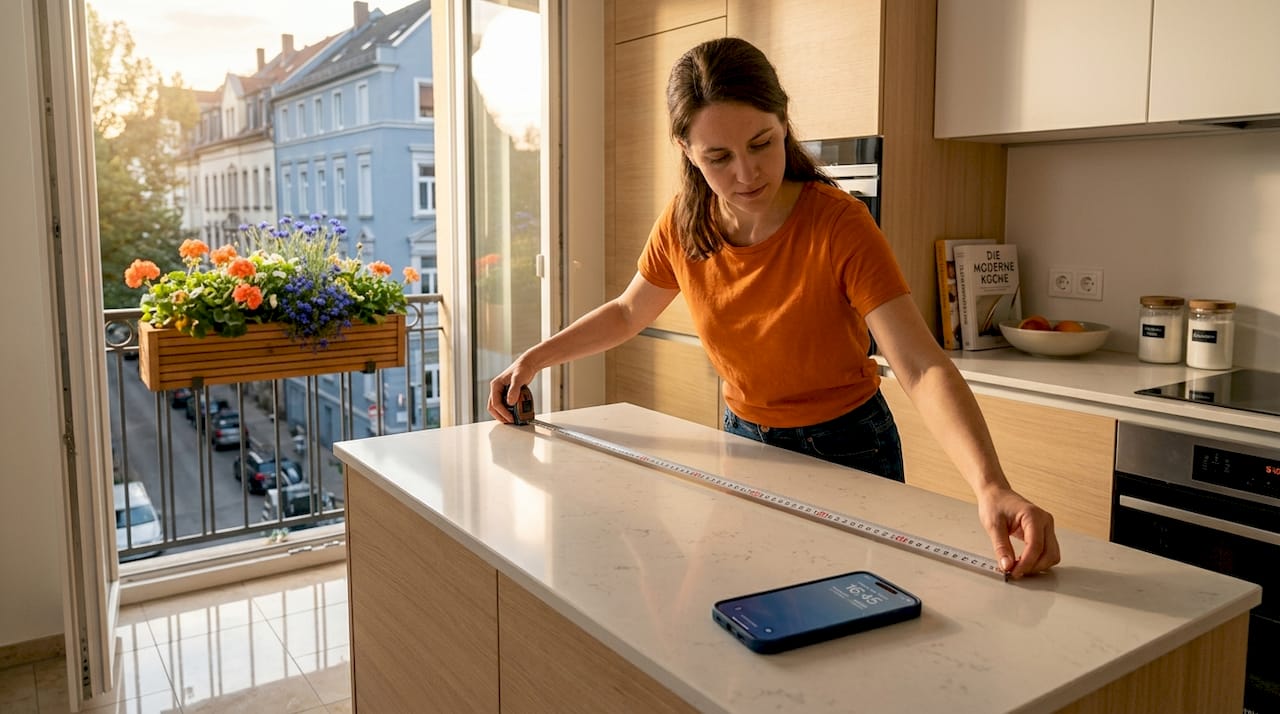 Mieter misst die Wohnfläche seiner Wohnung aus