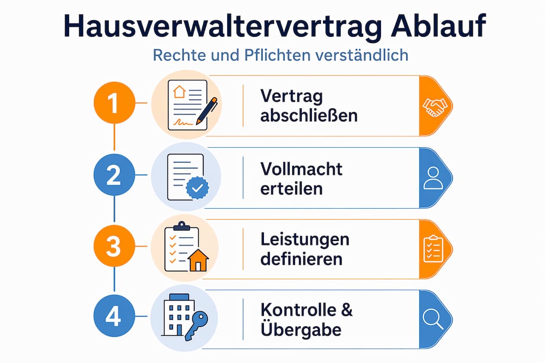 Grafische Übersicht: So läuft ein Hausverwaltervertrag in vier Schritten ab