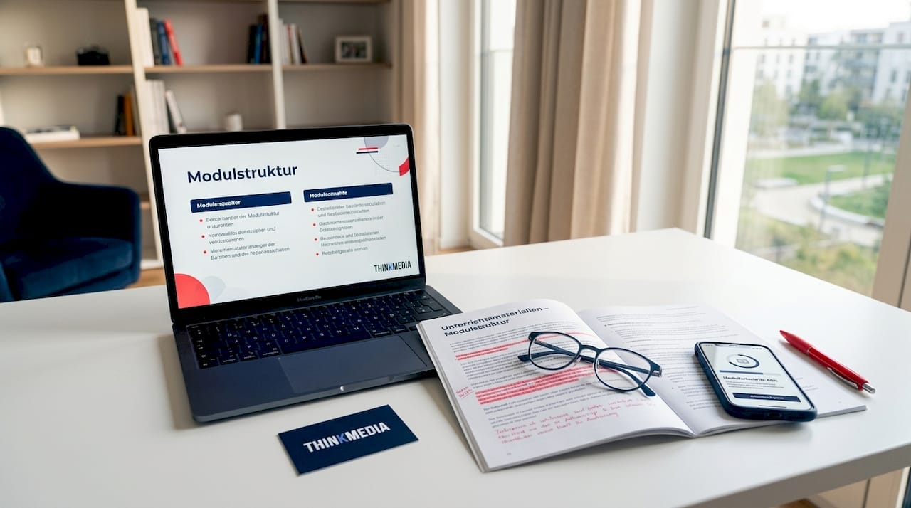 Arbeitsbereich mit klar strukturierten Lernunterlagen