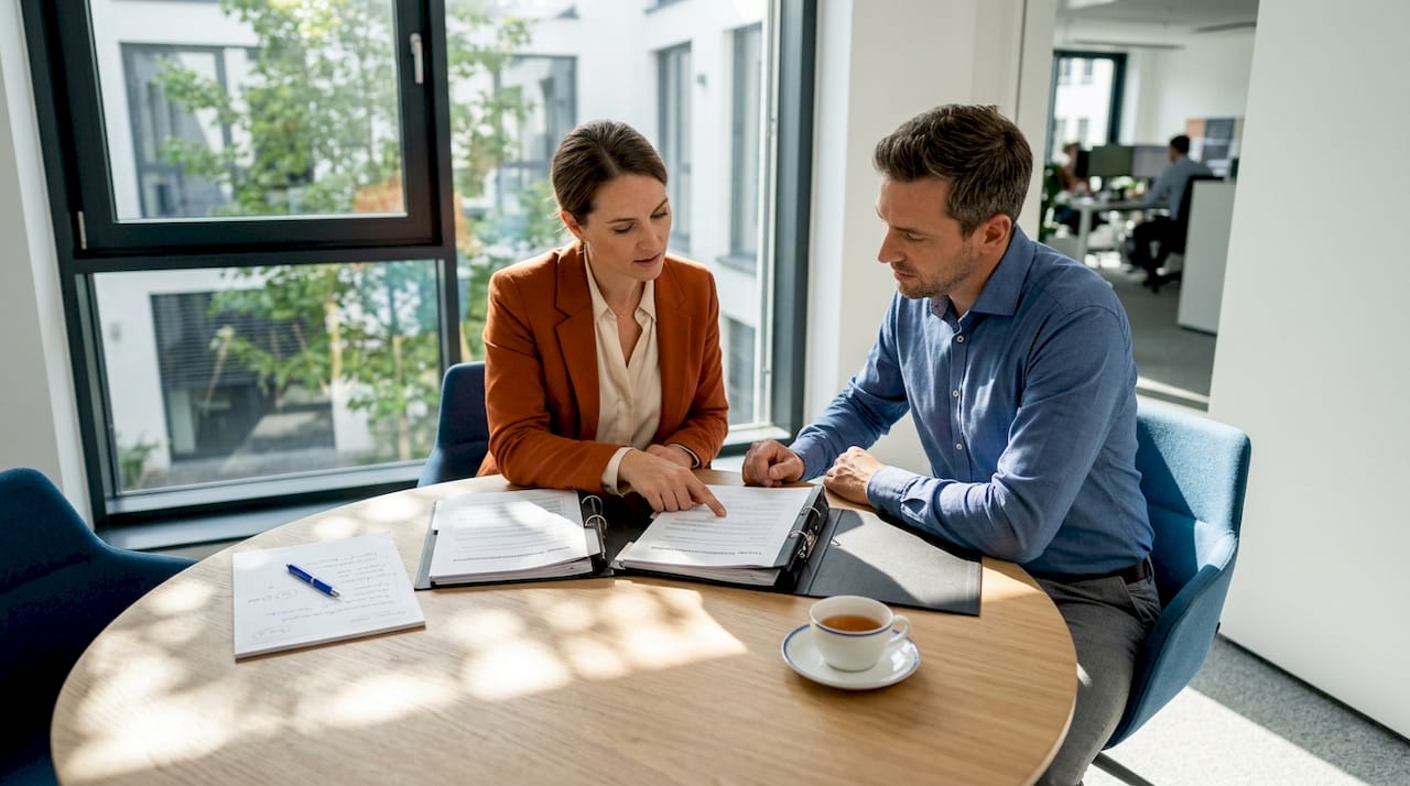 Zwei Fachleute tauschen sich über aktuelle Entwicklungen im Mietrecht und die Herausforderungen der Immobilienverwaltung aus.
