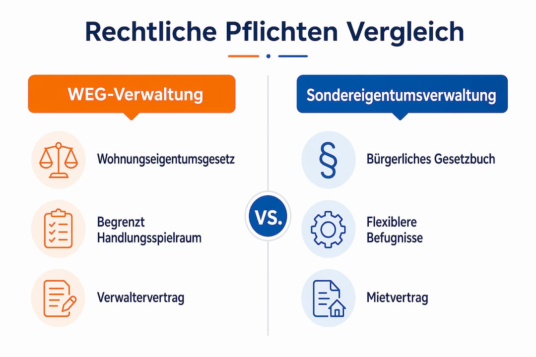 Übersichtsgrafik: Die wichtigsten rechtlichen Pflichten für Hausverwaltungen im Vergleich