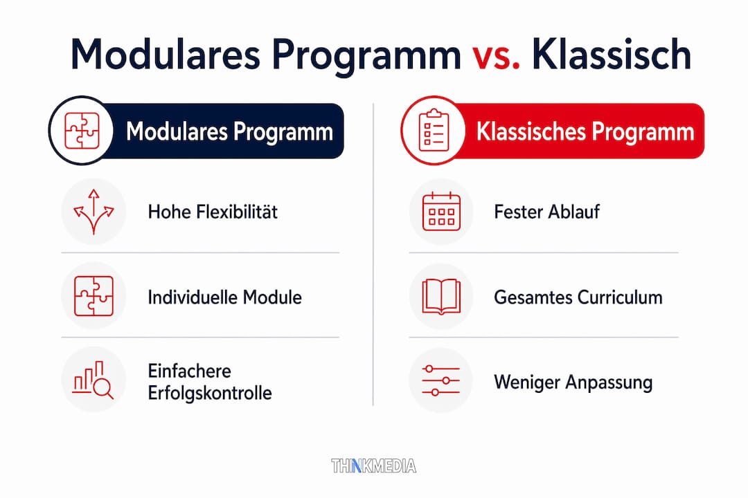 Infografik: Gegenüberstellung von modularen Lernkonzepten und klassischen Schulungsformaten