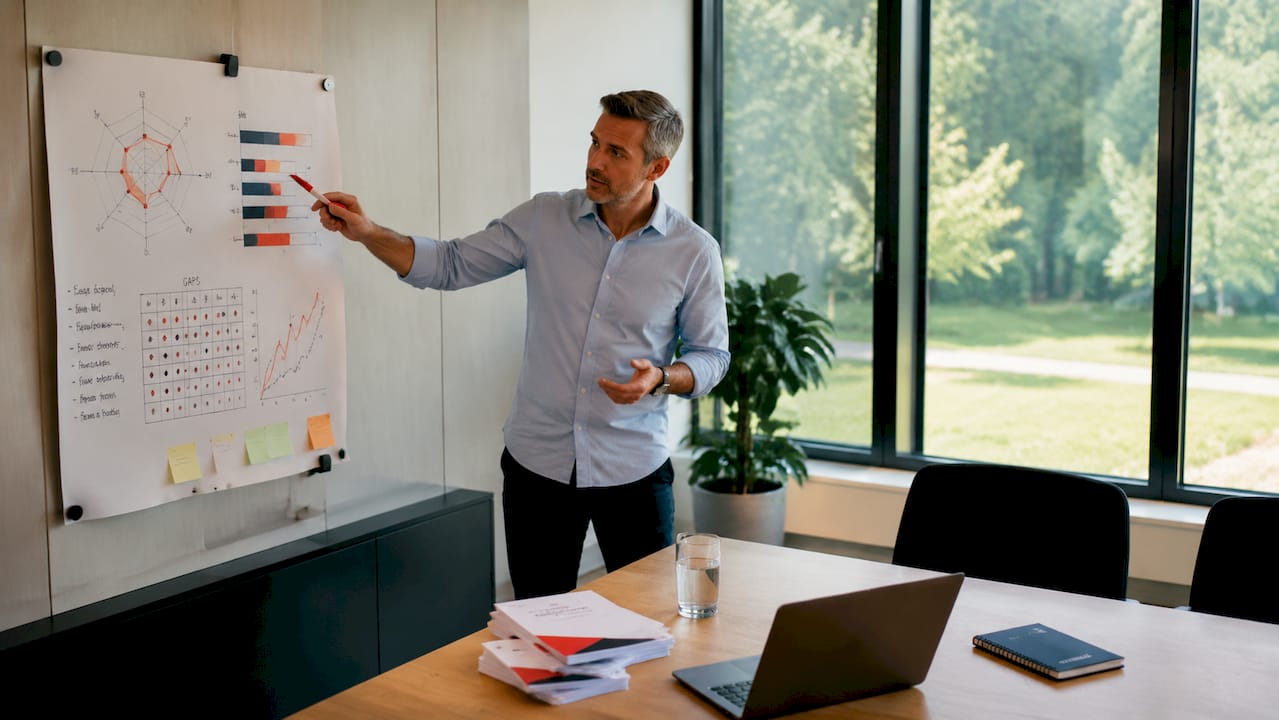 HR-Experte erläutert Kompetenzprofile anschaulich am Whiteboard