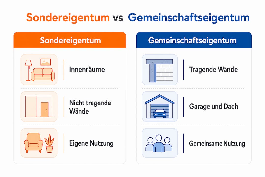 Übersicht: Unterschiede zwischen Sondereigentum und Gemeinschaftseigentum im Vergleich