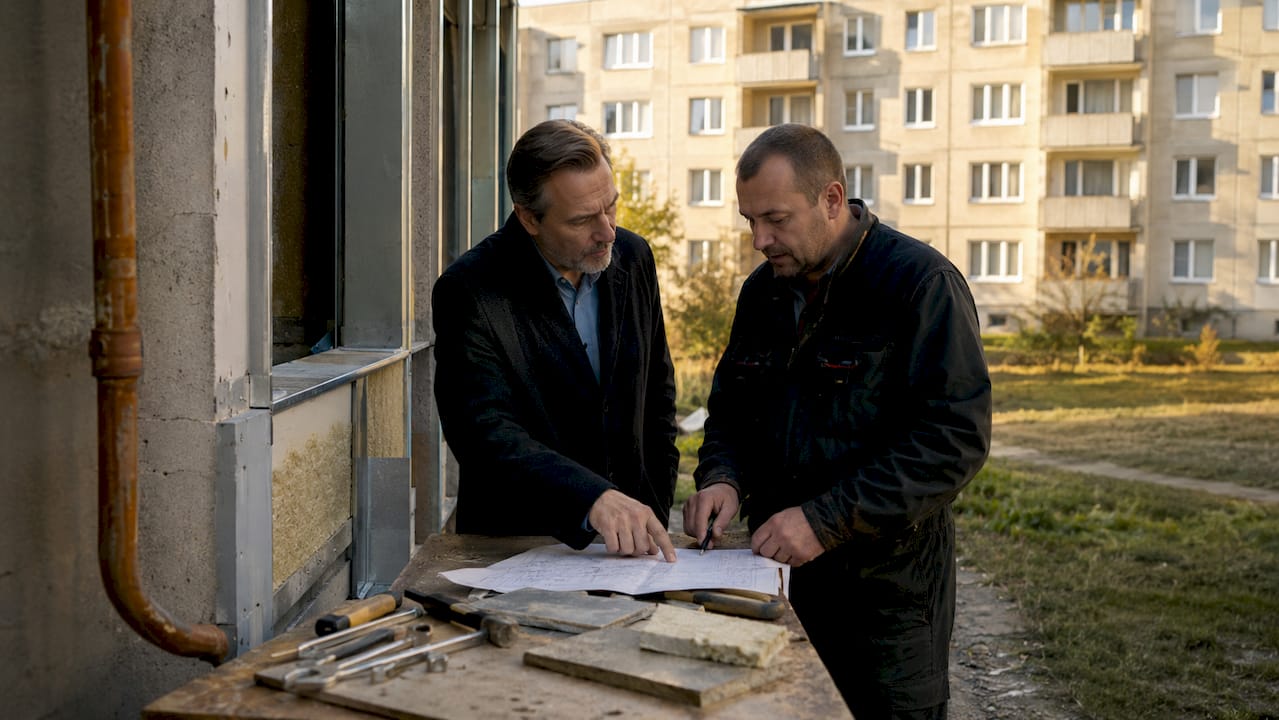 Auf der Baustelle stimmen sich Techniker und Handwerker eng miteinander ab, um einen reibungslosen Ablauf zu gewährleisten.