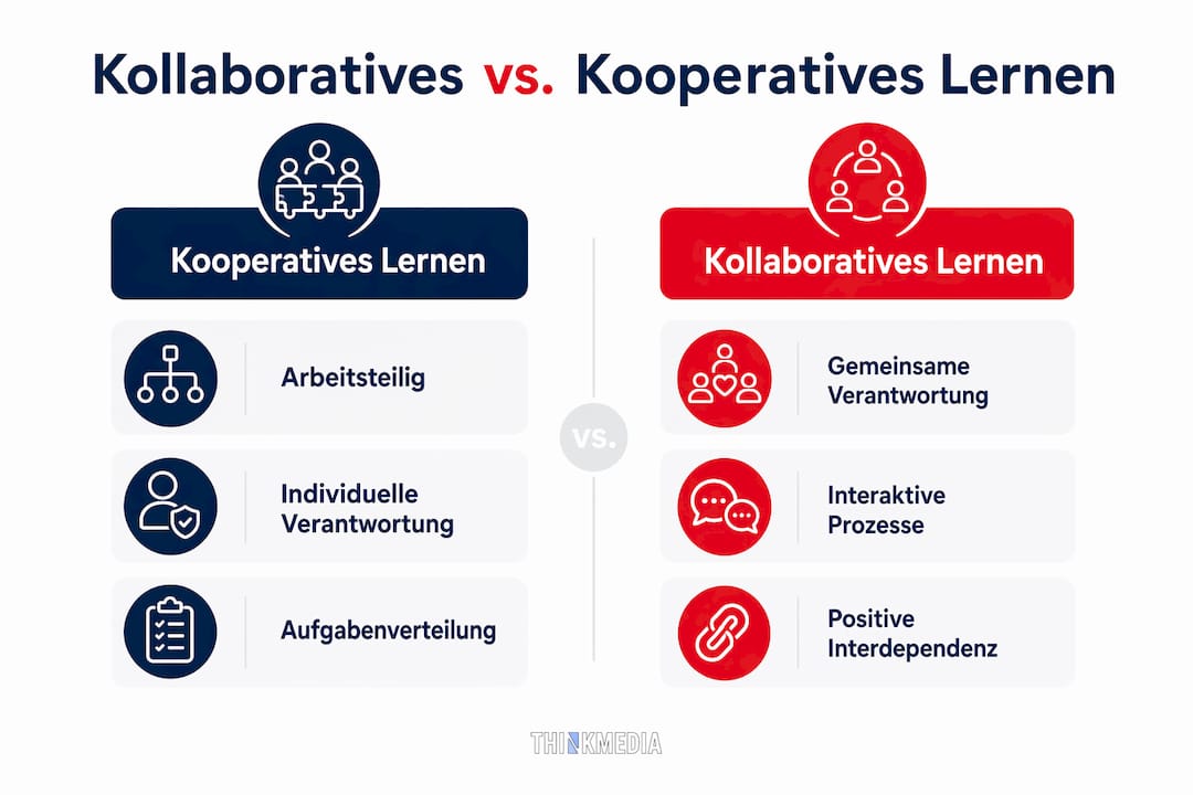 Infografik: Gegenüberstellung von kollaborativem und kooperativem Lernen