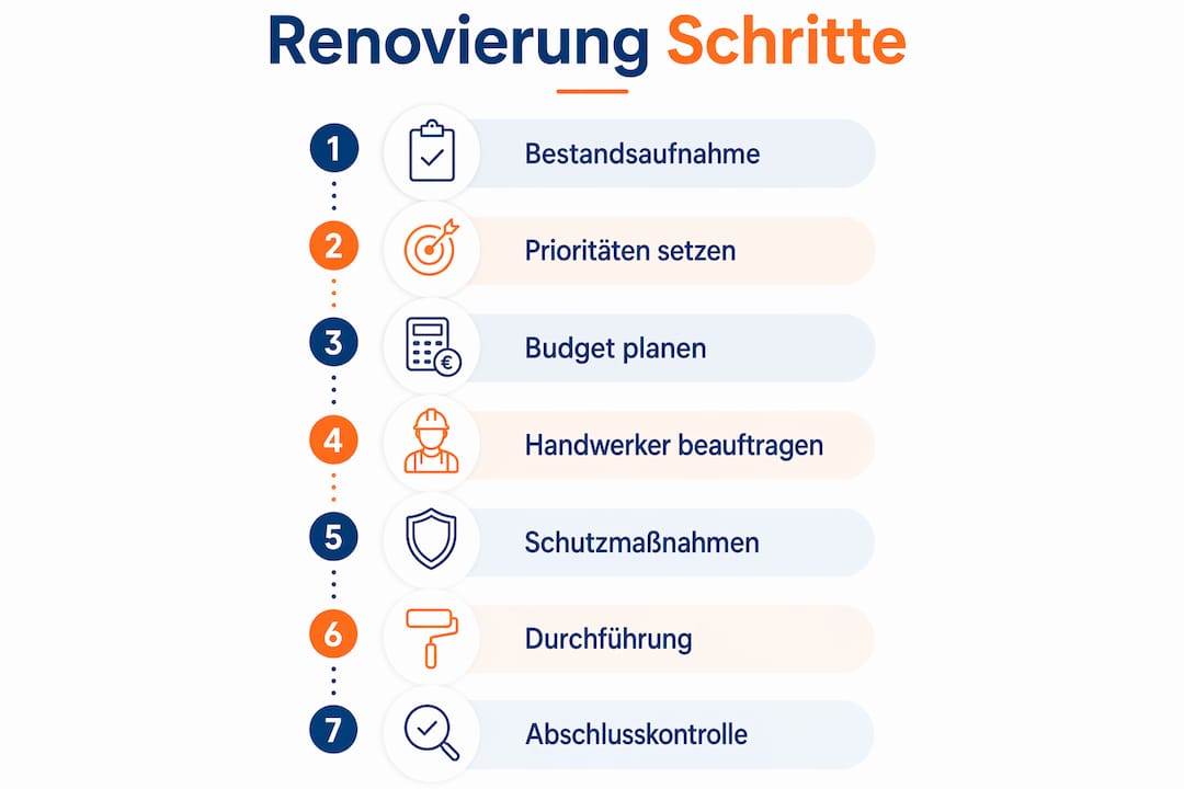 Übersicht: Die wichtigsten Schritte bei einer Renovierung auf einen Blick