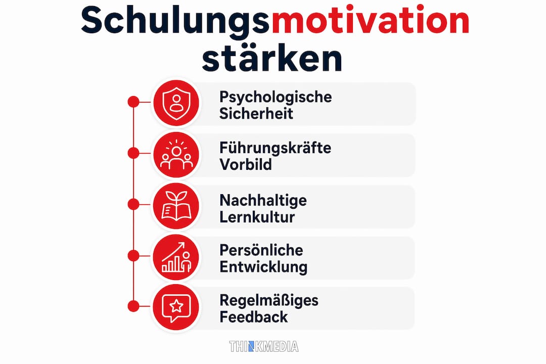 Die Infografik zeigt, wie man in 5 Schritten Mitarbeitende für Schulungen begeistern kann.