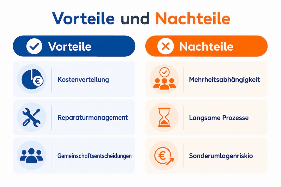 Grafische Übersicht: Was spricht für und gegen eine Wohnungseigentümergemeinschaft?