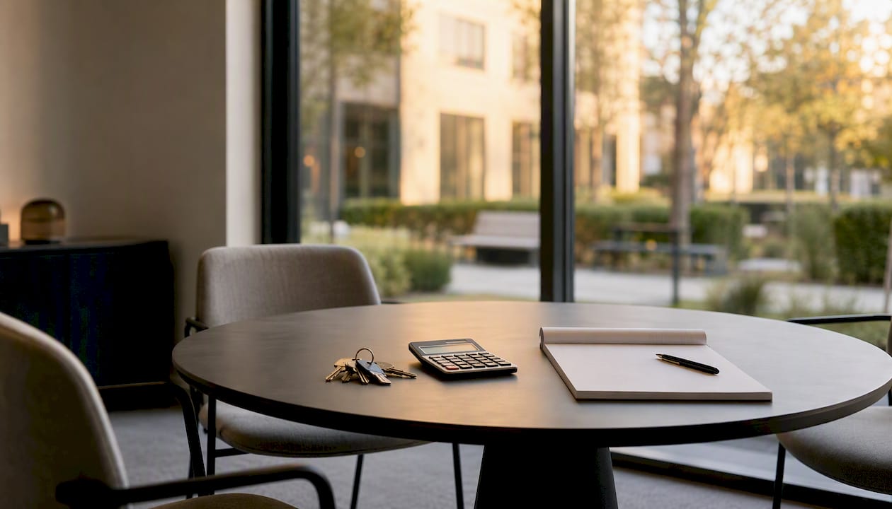 Leerer Besprechungsraum mit modernen Tools für die Immobilienverwaltung