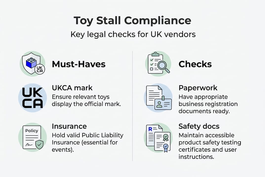 Infographic summarizing toy stall legal compliance