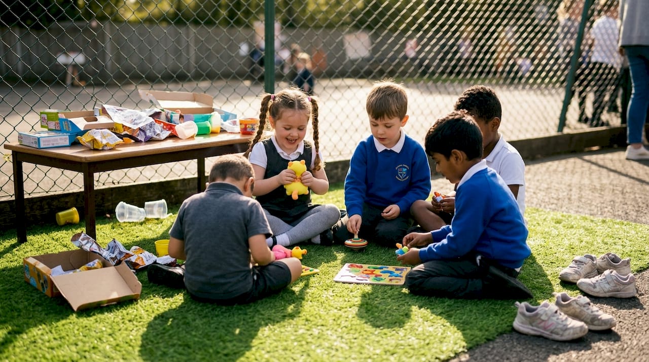 Children playing with novelty toys at fair