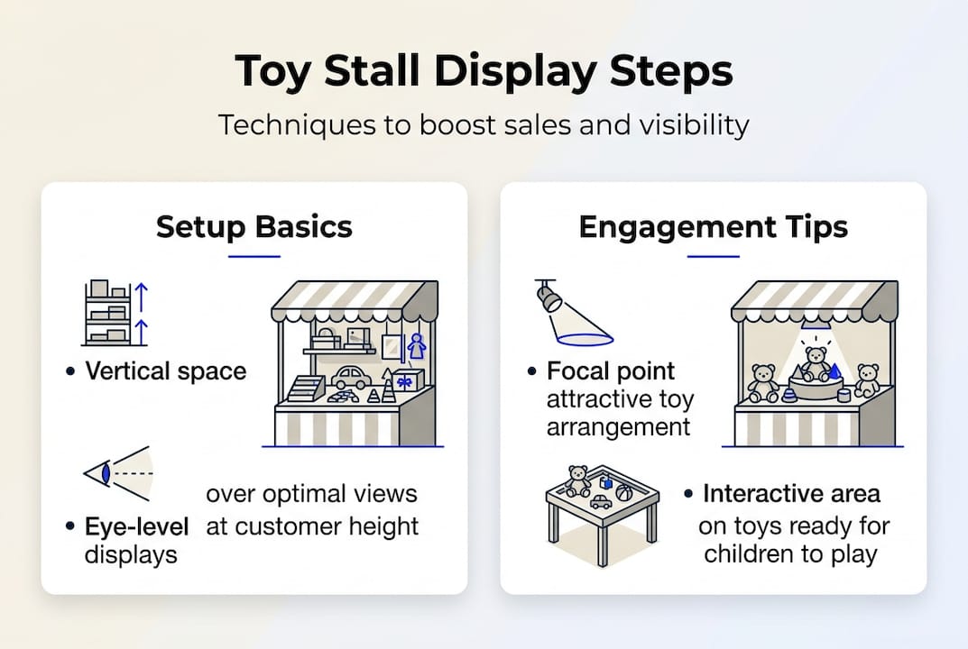 Infographic with toy stall display steps and tips