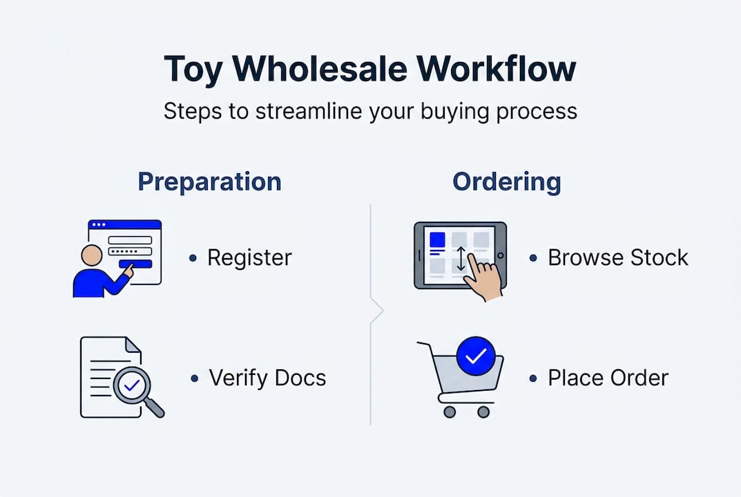 Infographic showing toy wholesale ordering workflow