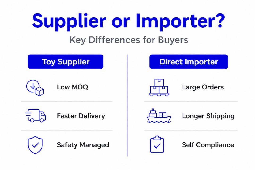 Infographic comparing toy supplier and importer roles