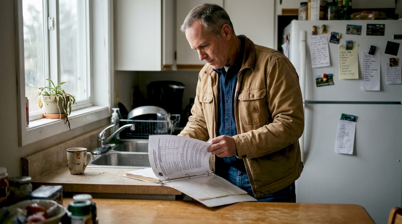 Investor reviews quick sale kitchen paperwork