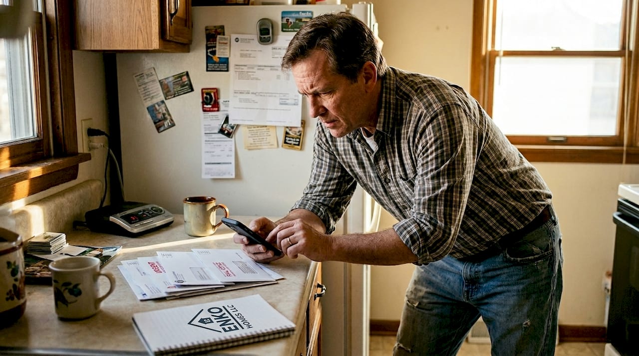 Stressed homeowner sorting urgent bills