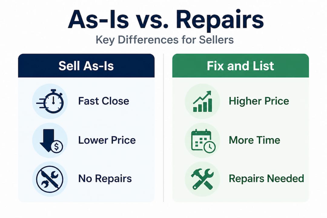 Infographic comparing as-is sale vs. repairs for sellers