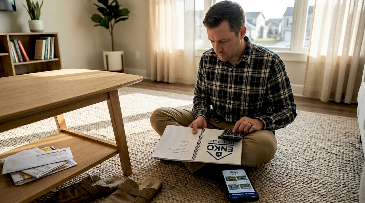 Homeowner calculating FSBO home sale savings