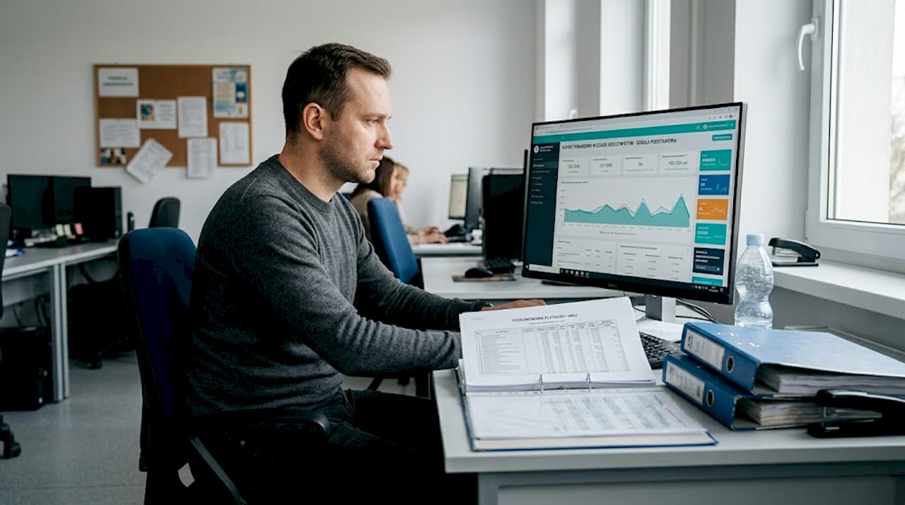 Pracownik ds. finansów w szkole analizuje sprawozdanie