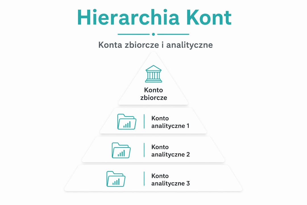Schemat hierarchii kont głównych w organizacji – infografika