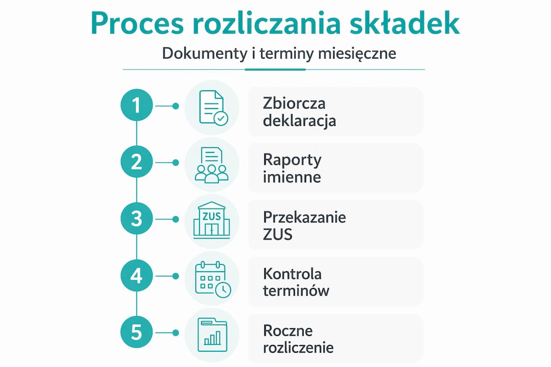 Infografika: krok po kroku przez proces rozliczania składek ZUS