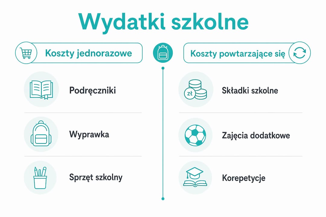 Przejrzysta infografika pokazująca, na co najczęściej wydajemy pieniądze przygotowując dzieci do szkoły