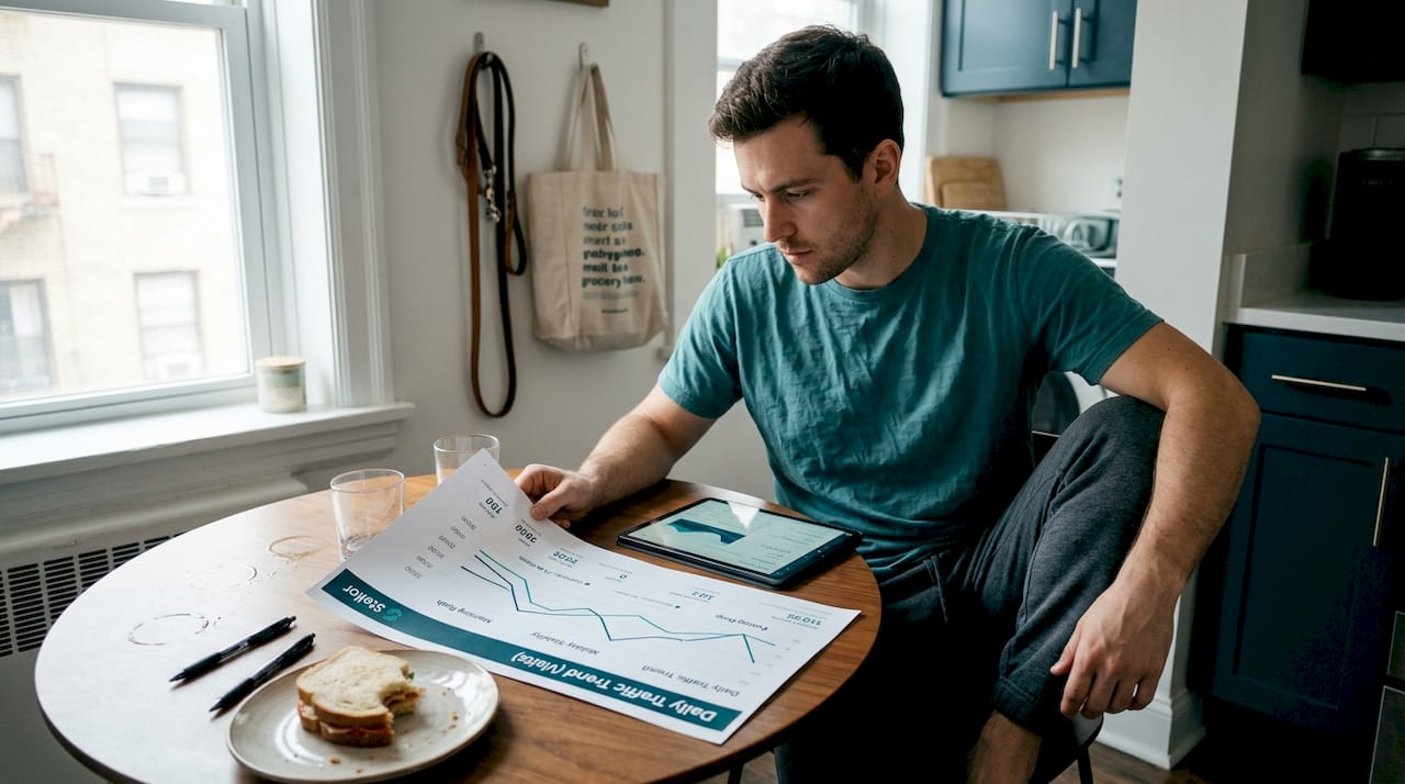 Freelancer reviewing local SEO traffic graphs