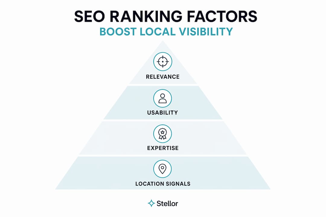 Hierarchy infographic showing key local SEO ranking factors