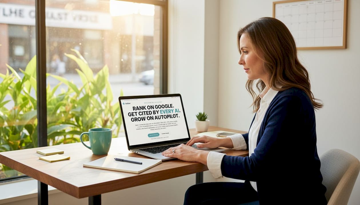 Business owner updates Google Business Profile at desk