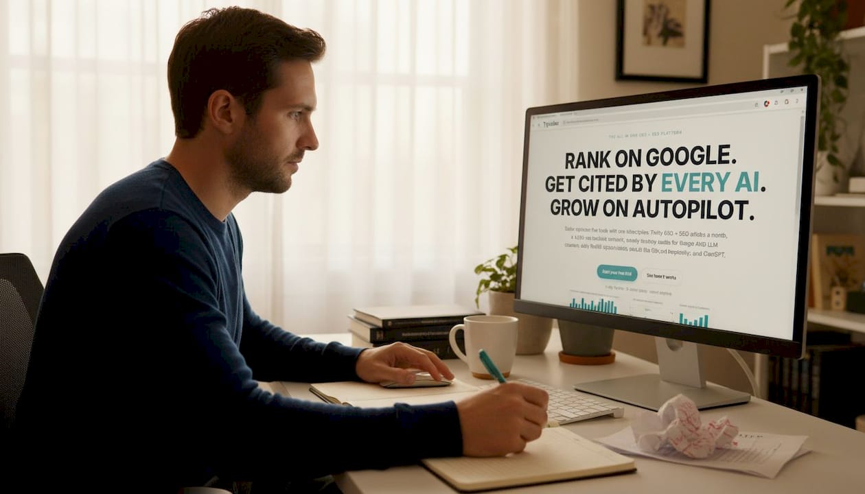SEO consultant auditing website at desk