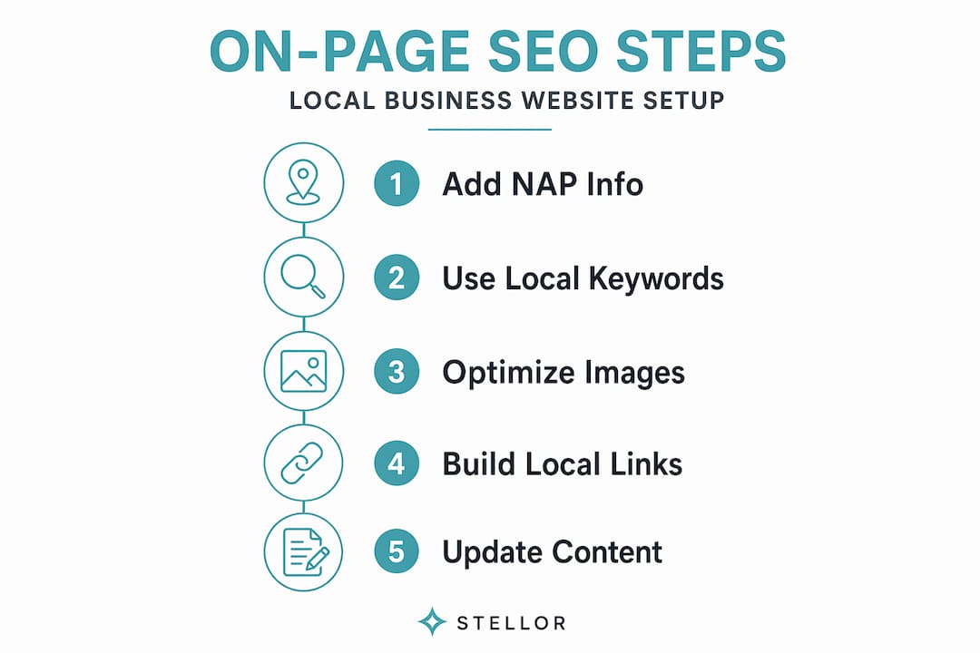 Infographic showing steps for on-page local SEO