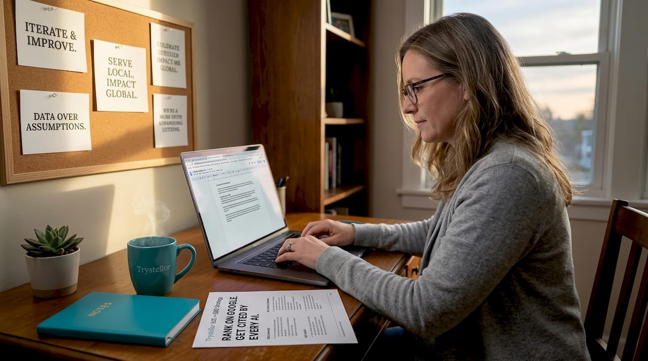 Small business owner working on seo strategy
