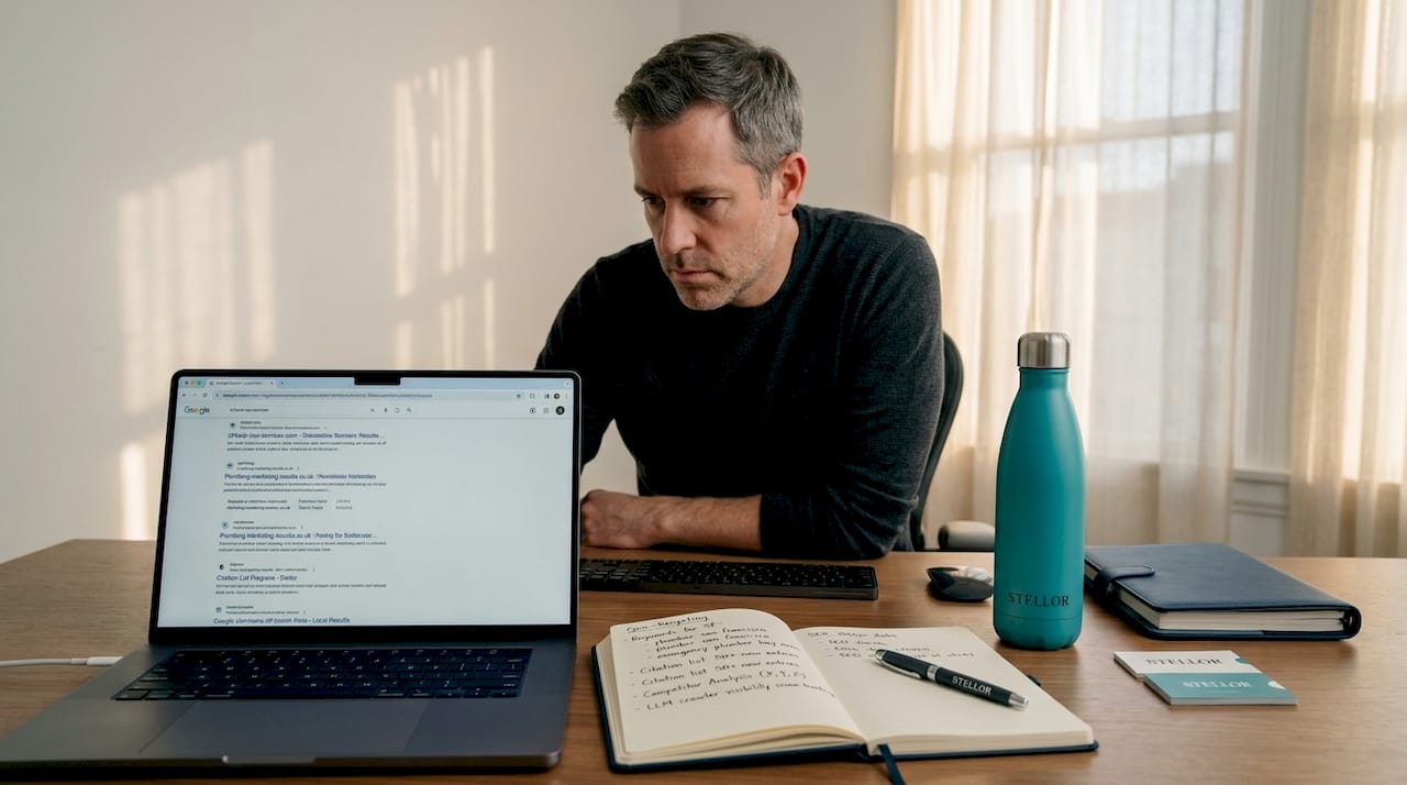 Content analyst reviewing AI search results