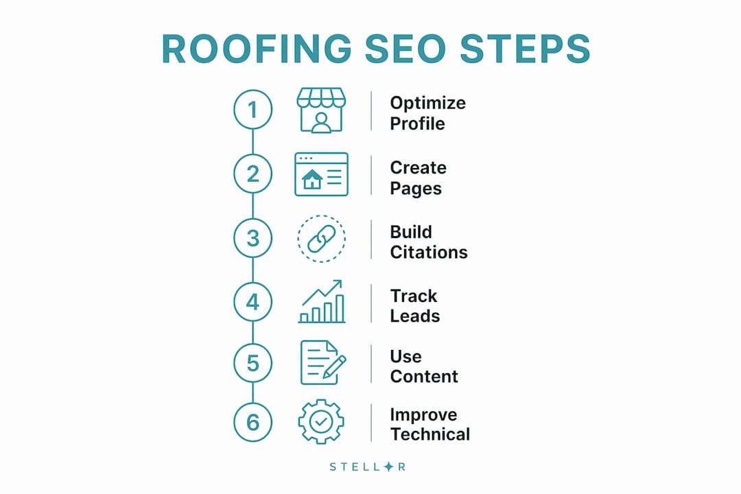 Infographic illustrating key steps for roofing SEO success