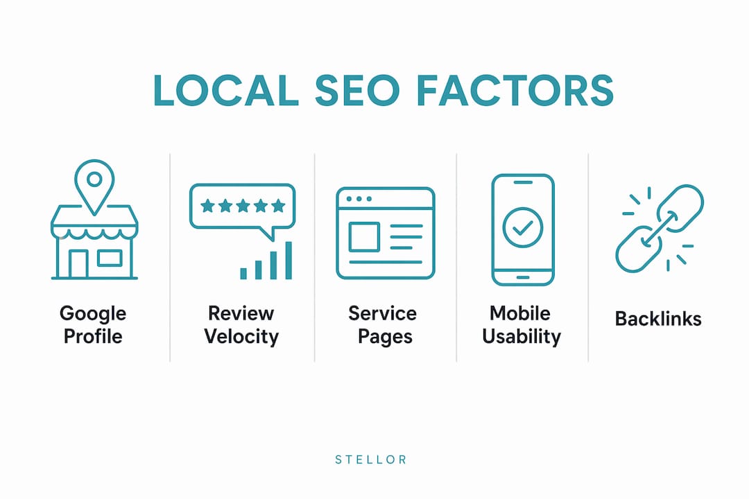 Infographic showing hierarchy of local plumber SEO ranking factors