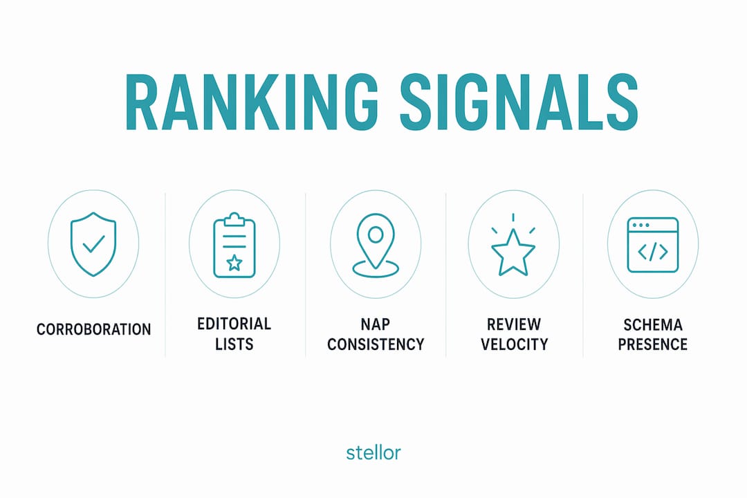 Infographic showing key ranking signals for business recommendations