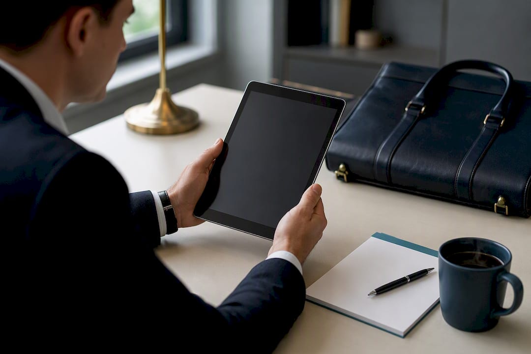 Lawyer auditing legal citations on tablet