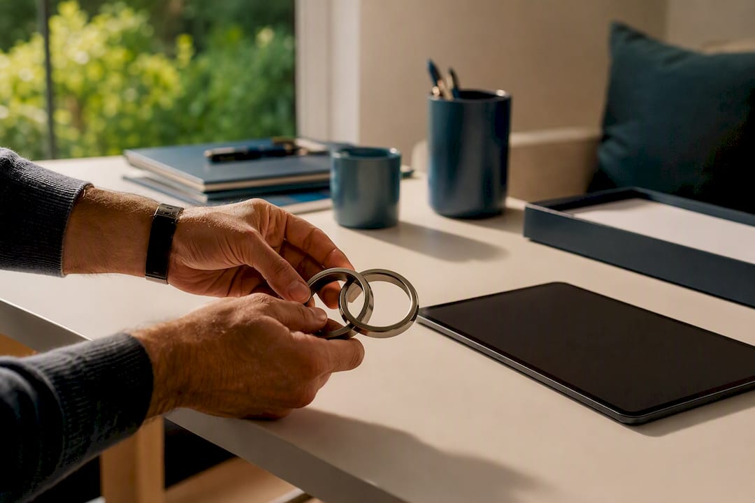 Marketer setting conceptual links on office desk