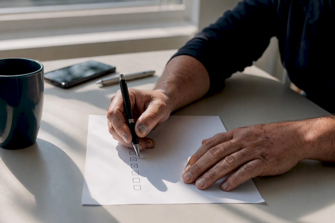 Hands marking checklist for auto repair service page