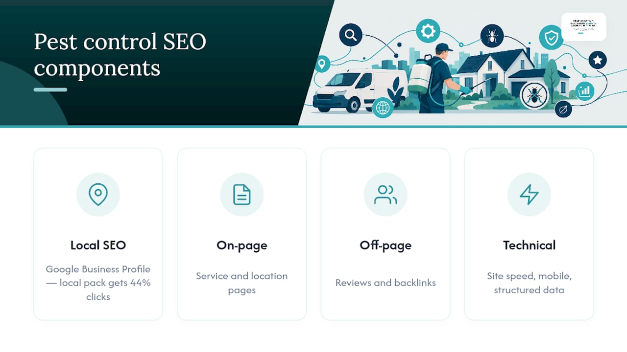 Four connected pest control SEO components